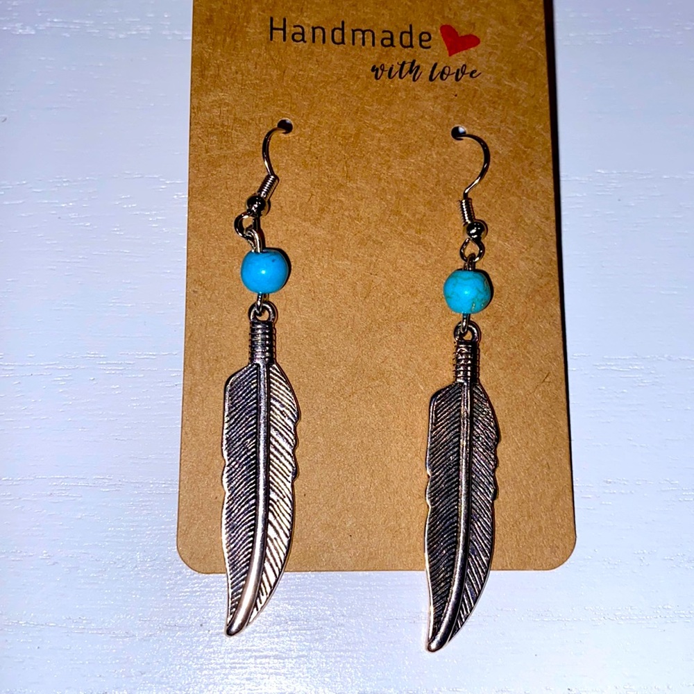 Drop Leaf & Turquoise Earrings